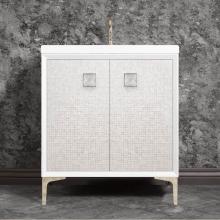 Linkasink VAN30W-015PN-SLV - MOTHER OF PEARL with 3'' Artisan Glass Prism Hardware 30'' Wide Vanity, White,