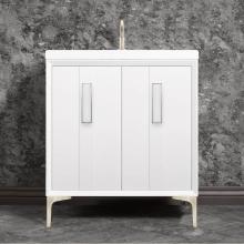 Linkasink VAN30W-020SN-01 - TUXEDO with 8'' Artisan Glass Prism Hardware 30'' Wide Vanity, White, Satin Ni