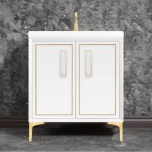 Linkasink VAN30W-024SB-01 - LINEA with 8'' Artisan Glass Prism Hardware 30'' Wide Vanity, White, Satin Bra