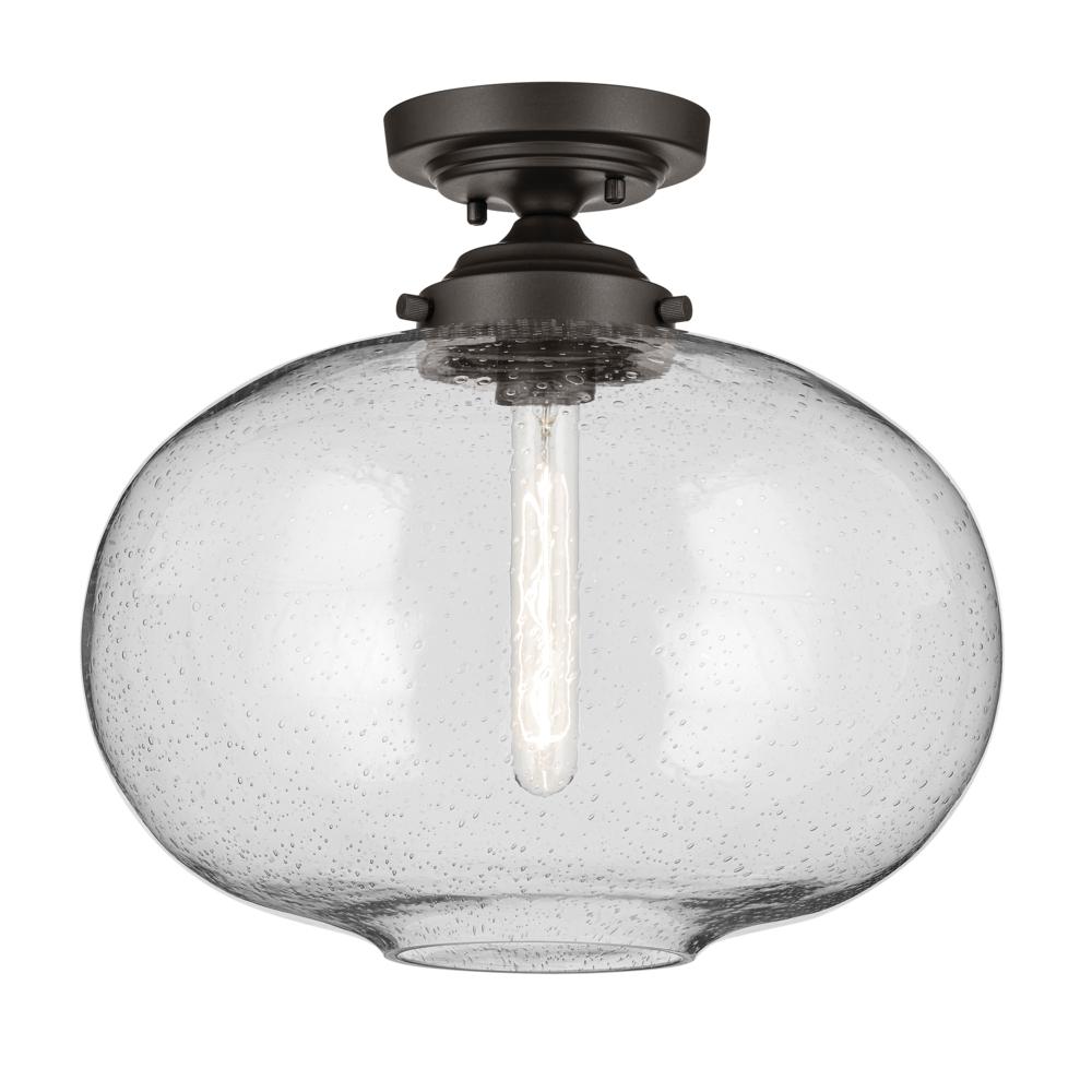 Avery 14.5" 1-Light Flush Mount with Clear Seeded Glass in Olde Bronze