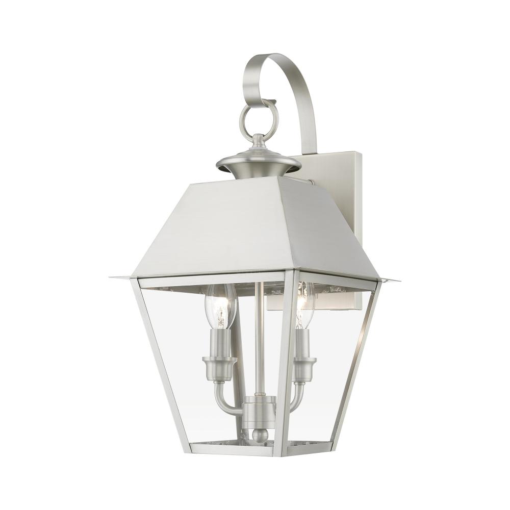 2 Light Brushed Nickel Outdoor Medium Wall Lantern