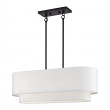 Livex Lighting 41085-07 - 3 Light Bronze Medium Linear Chandelier with Hand Crafted Off-White Hardback Shades