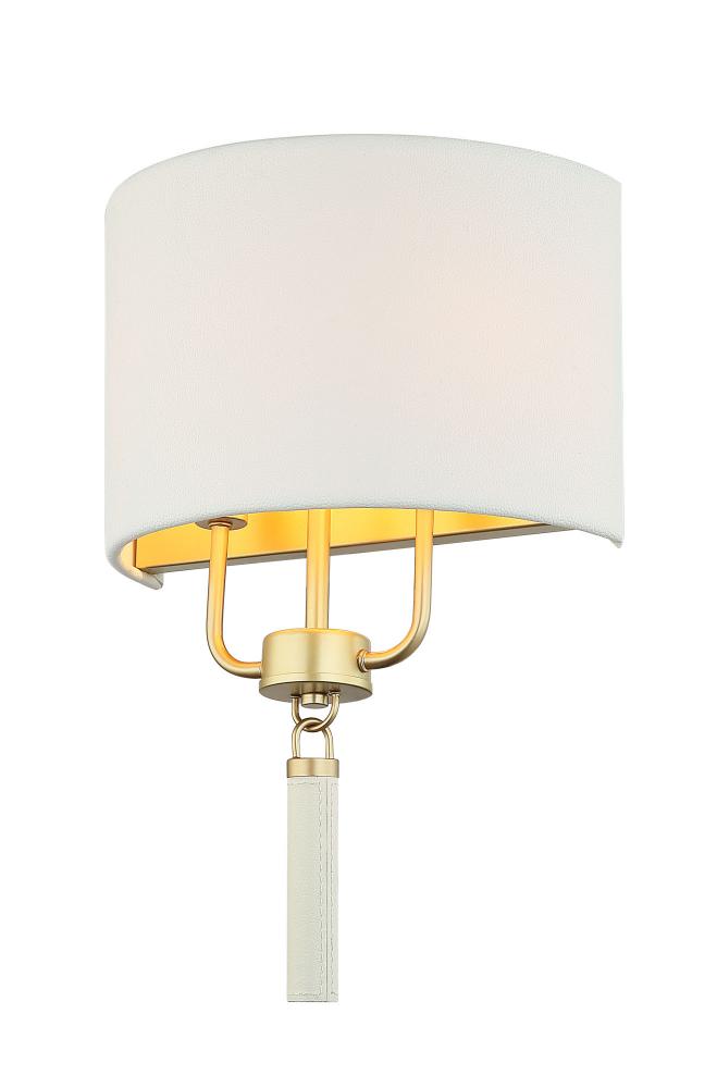 Secret Agent 2-Lt Sconce - Painted Gold/White Leather