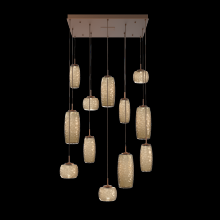 Hammerton CHB0091-12-BB-B-C01-L3 - Vessel 12pc Square Multi-Pendant-Burnished Bronze-Bronze Blown Glass-Cloth Braided Cord-LED 3000K