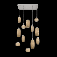 Hammerton CHB0091-12-BS-B-C01-L3 - Vessel 12pc Square Multi-Pendant-Beige Silver-Bronze Blown Glass-Cloth Braided Cord-LED 3000K