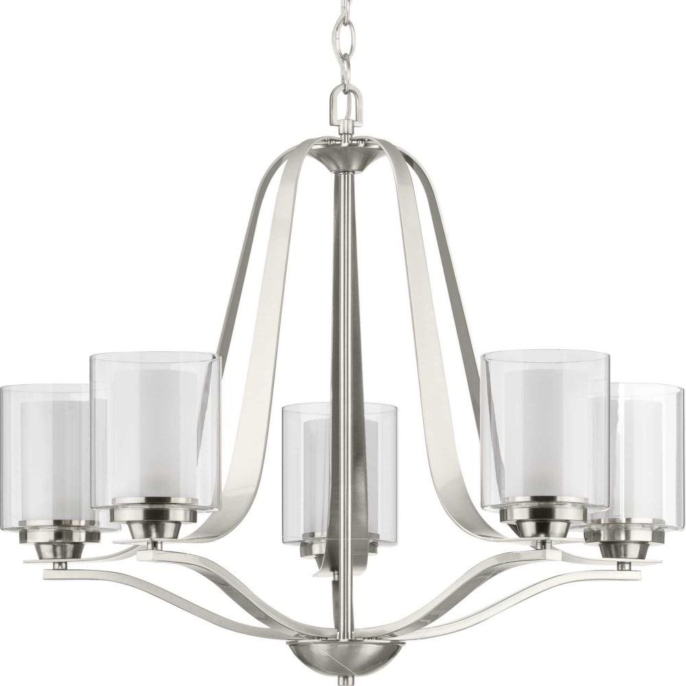 Kene Collection Five-Light Brushed Nickel Clear Glass Craftsman Chandelier Light