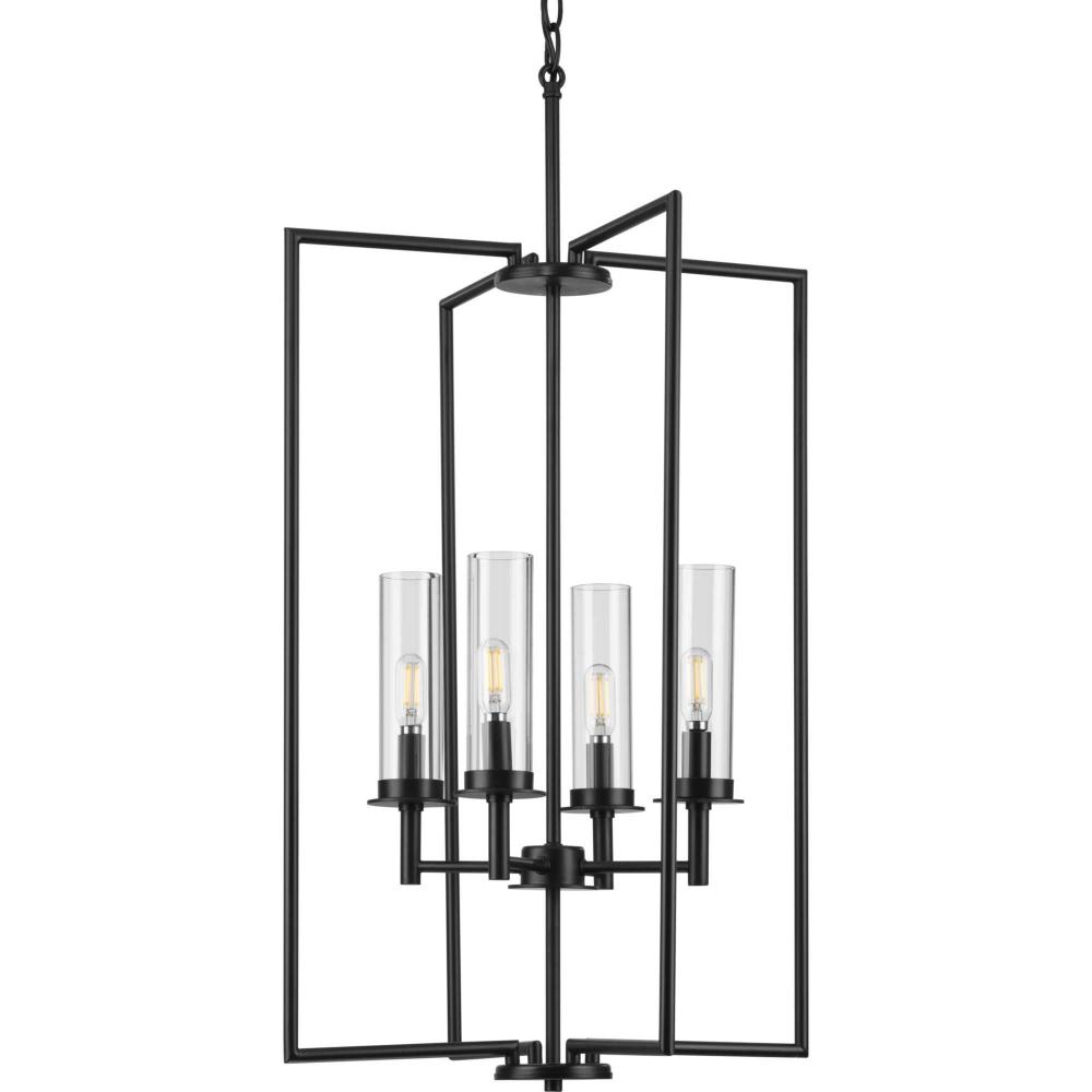 Kellwyn Collection Four-Light Matte Black and Clear Glass Transitional Style Foyer Pendant Light