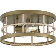 Progress P350241-161 - Lattimore Collection 13 in. Two-Light Aged Brass Coastal Flush Mount