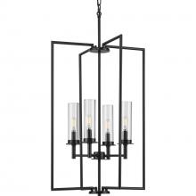 Progress P500315-031 - Kellwyn Collection Four-Light Matte Black and Clear Glass Transitional Style Foyer Pendant Light