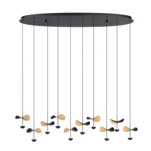 Eglo 390342A - 10 LT Integrated LED Linear Pendant w/ Black Finish & Black & Gold Leaf Shades
