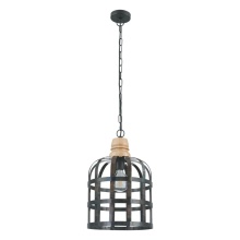 Eglo 49785A - 1 LT Pendant w/ Black Finish & Black Metal Shade w/ Wood Accent