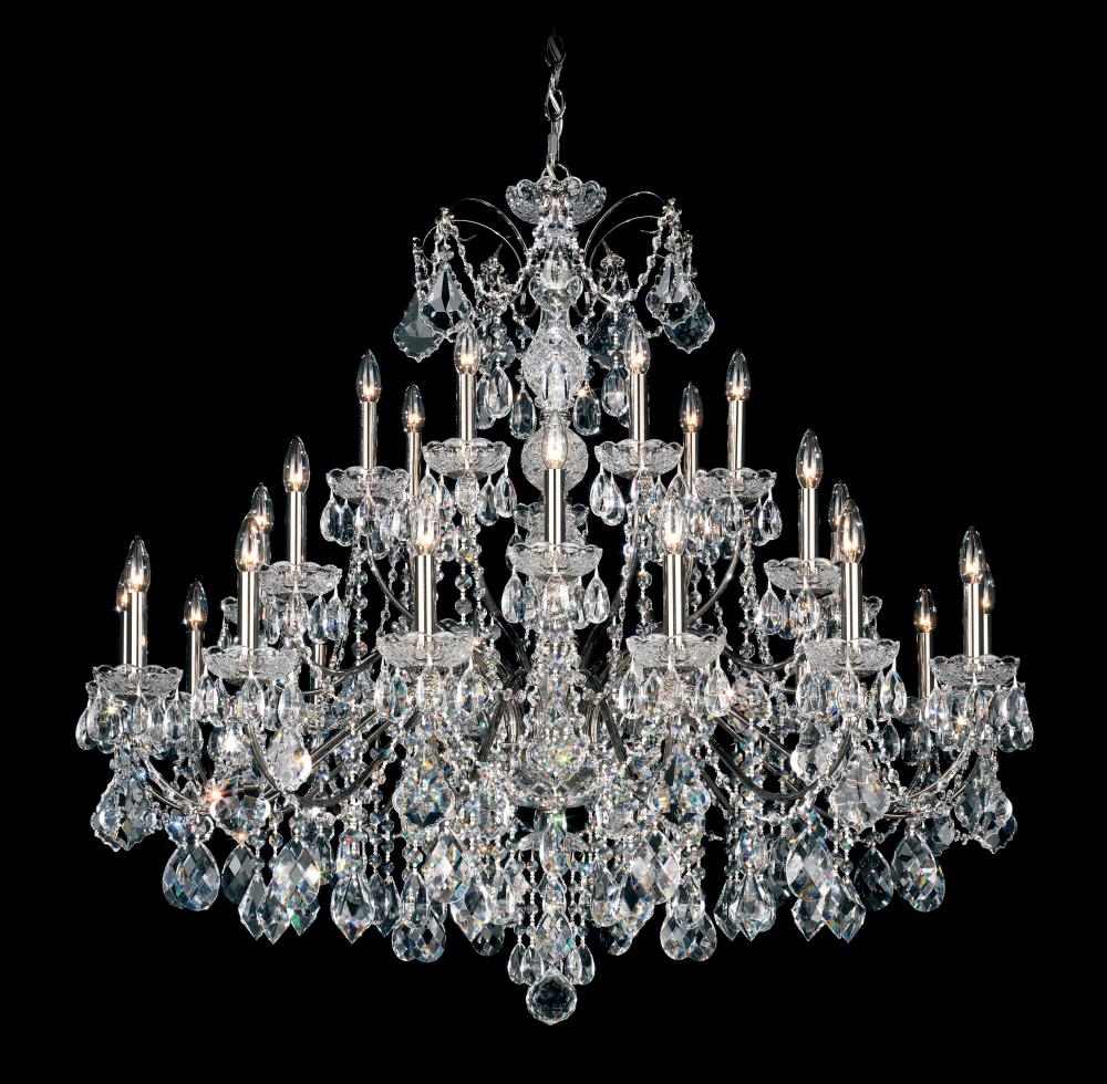 Century 28 Light 120V Chandelier in Polished Silver with Clear Heritage Handcut Crystal
