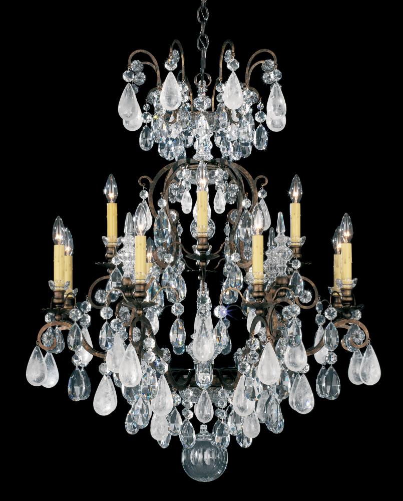 Renaissance Rock Crystal 13 Light 120V Chandelier in Black with Clear Crystal and Rock Crystal