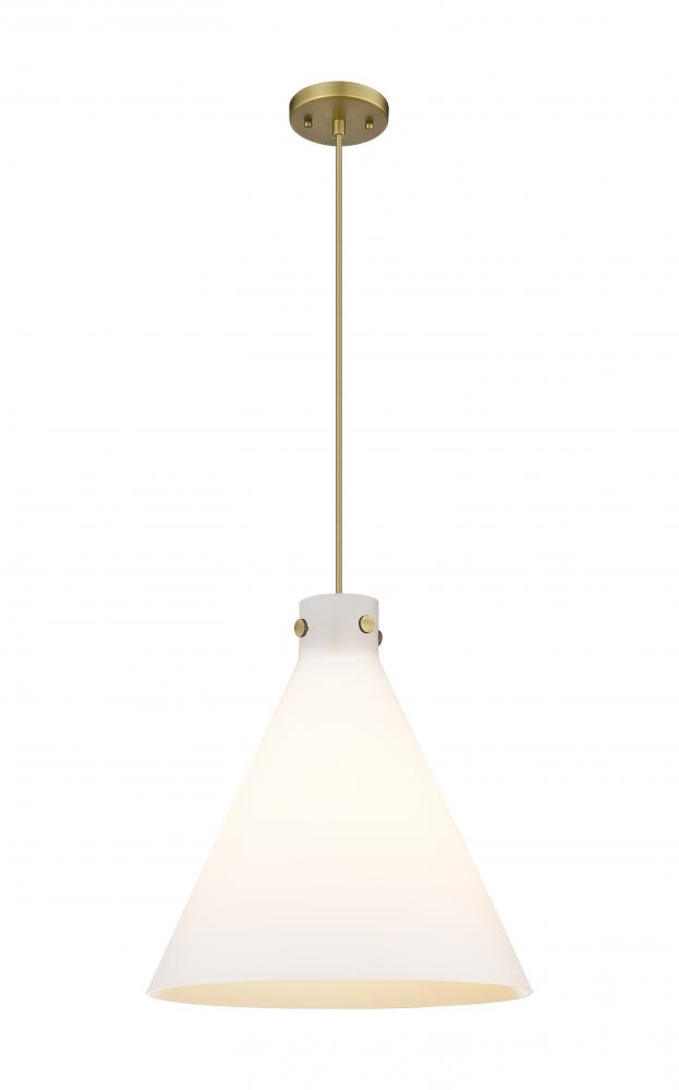 Newton Cone - 1 Light - 18 inch - Brushed Brass - Cord hung - Pendant