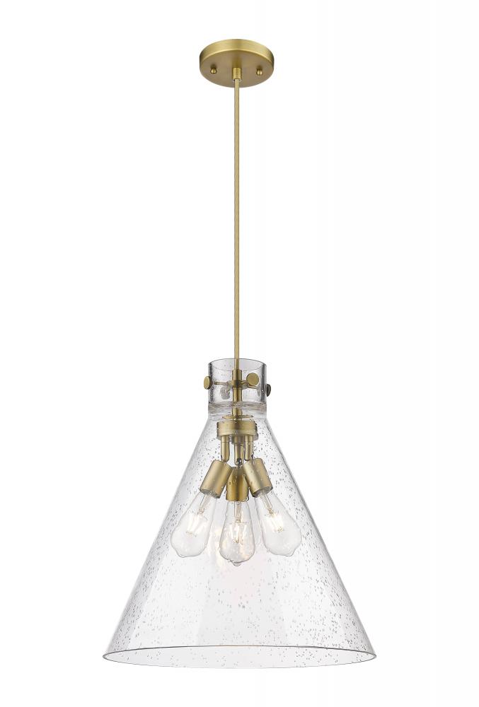 Newton Cone - 3 Light - 18 inch - Brushed Brass - Cord hung - Pendant