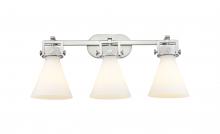 Innovations Lighting 411-3W-SN-G411-7WH - Newton Cone - 3 Light - 27 inch - Brushed Satin Nickel - Bath Vanity Light