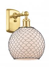 Innovations Lighting 516-1W-SG-G121-8CBK-LED - Farmhouse Chicken Wire - 1 Light - 8 inch - Satin Gold - Sconce