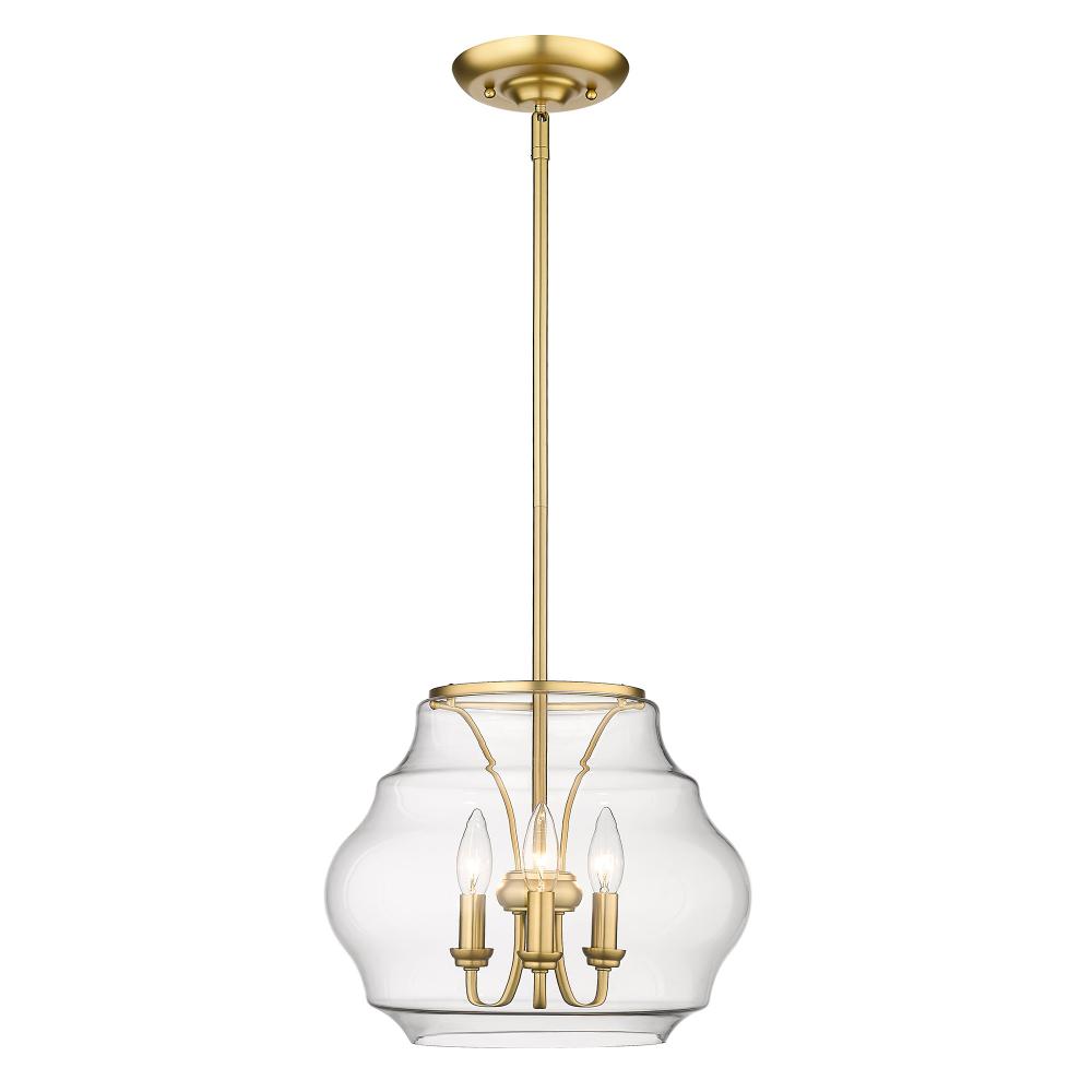 Annette 3 Light Pendant in Brushed Champagne Bronze with Clear Glass Shade