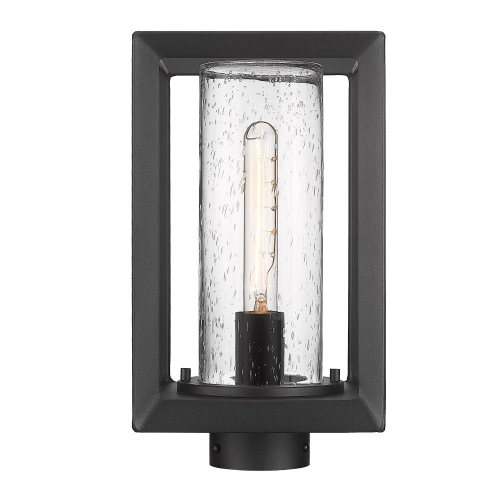 Smyth NB Post Mount - Outdoor in Natural Black with Seeded Glass Shade