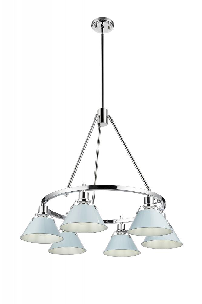 Orwell CH 6 Light Chandelier in Chrome with Dusky Blue shades