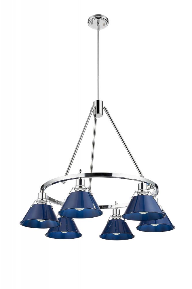 Orwell CH 6 Light Chandelier in Chrome with Matte Navy shades