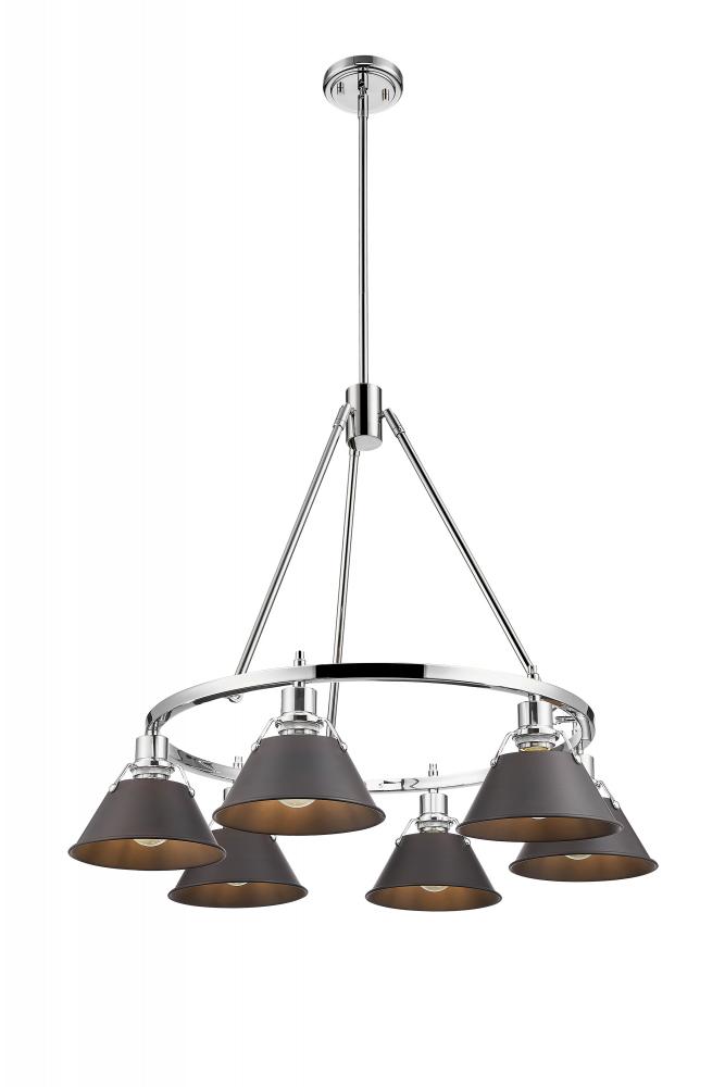 Orwell CH 6 Light Chandelier in Chrome with Rubbed Bronze shades