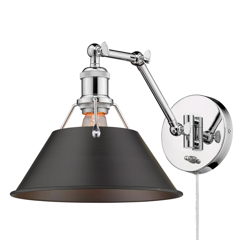 Orwell CH 1 Light Articulating Wall Sconce in Chrome with Rubbed Bronze shade