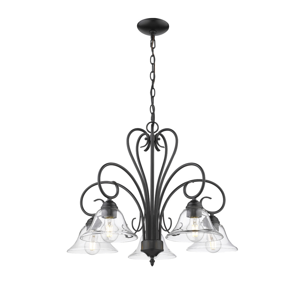 Homestead 5 Light Nook Chandelier in Matte Black with Clear Glass