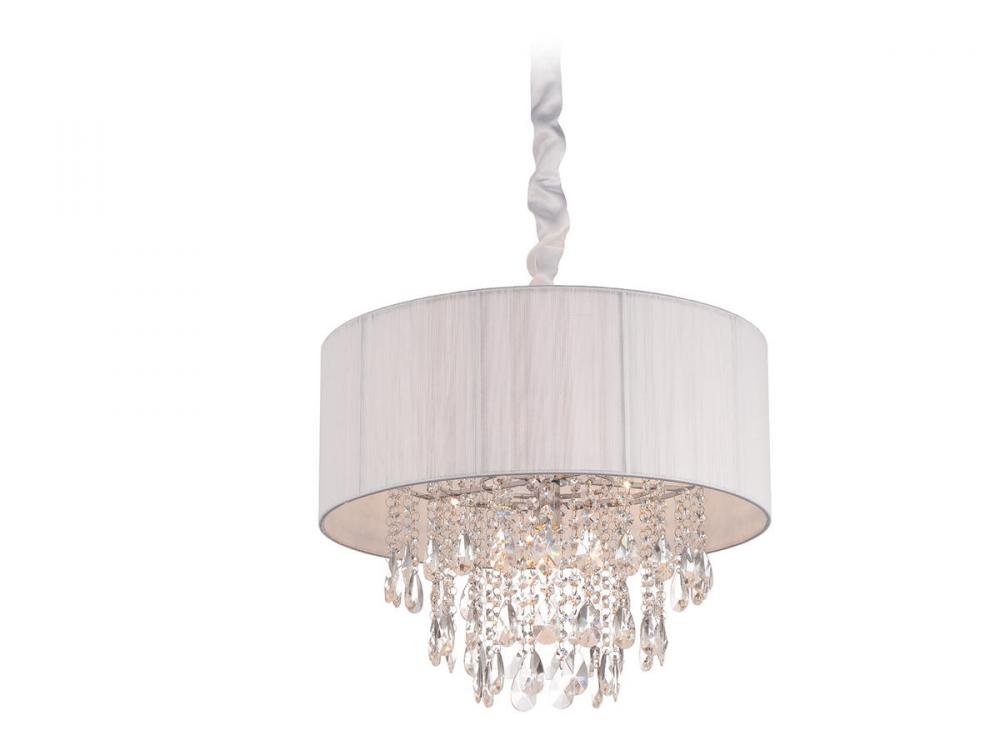 Vineland Ave. Collection White Lined Silk String Shade and Crystal Hanging Fixture