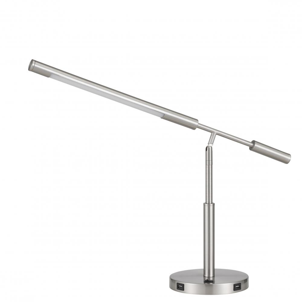 Auray integrated LED desk lamp with 2 USB charing ports. 780 lumen, 3000K, on off rocker switch at b