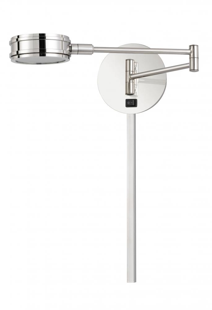 Villach integrated LED swing arm wall lamp with on off rocker switch and adjustable head. 5W, 380 lu