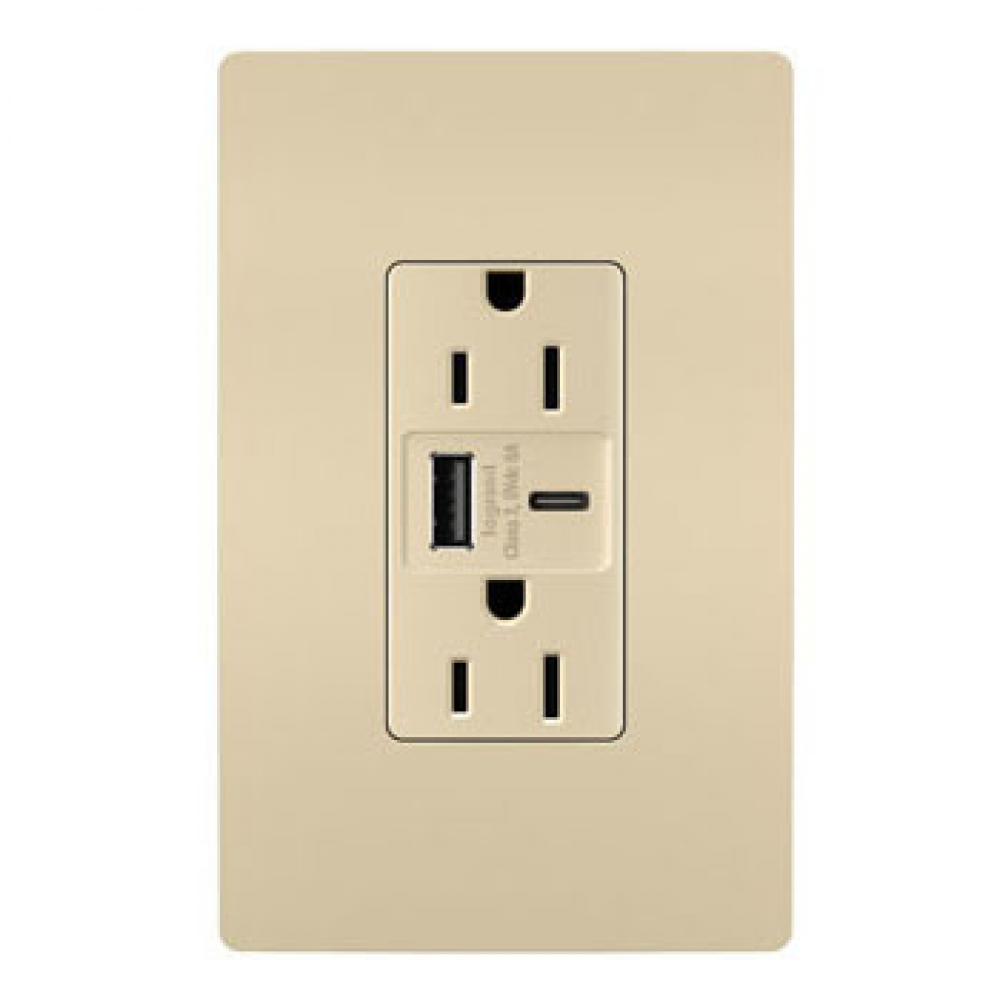 radiant? 15A Tamper-Resistant Ultra-Fast USB Type A/C Outlet, Ivory (10 pack)