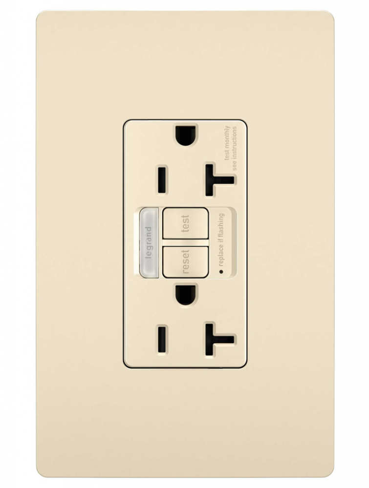 radiant? 20A Tamper Resistant Self Test GFCI Outlet with Night Light, Light Almond