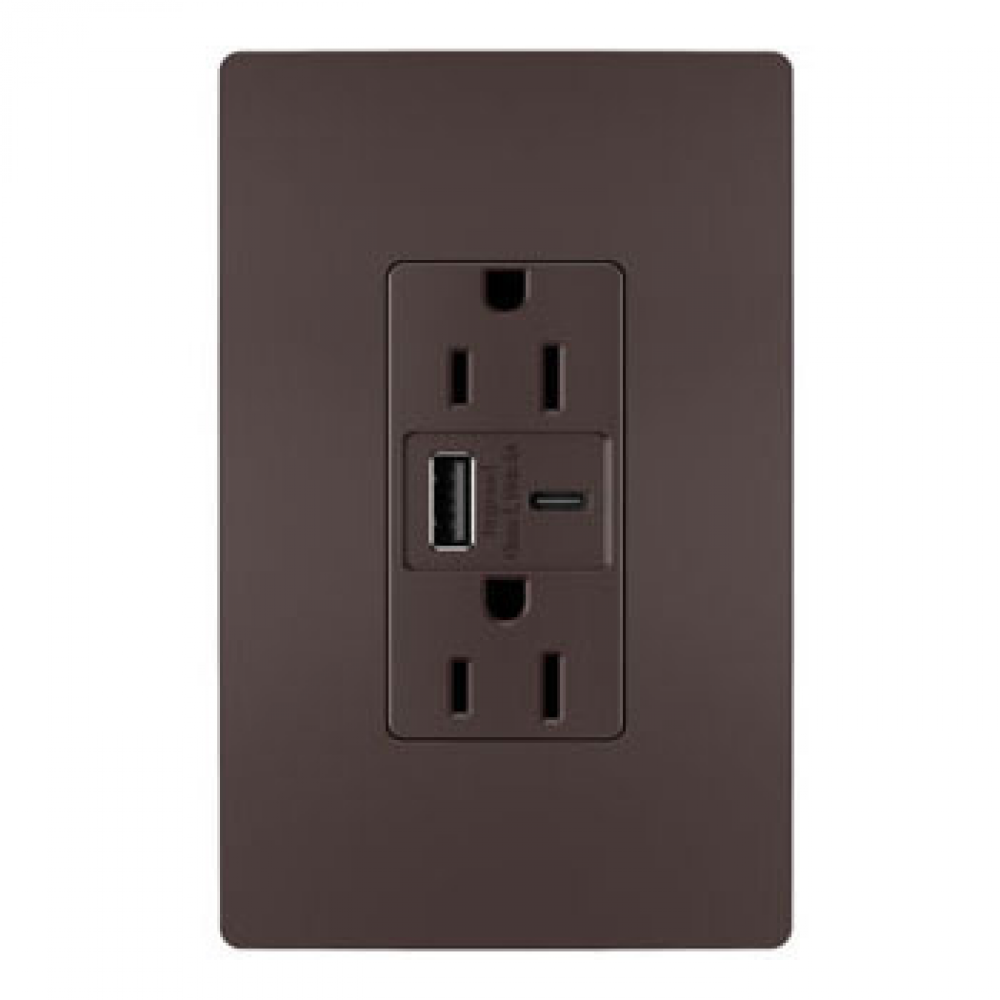 radiant? 15A Tamper-Resistant Ultra-Fast USB Type A/C Outlet, Dark Bronze