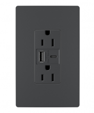 Legrand Radiant R26USBAC6G - radiant? 15A Tamper-Resistant Ultra-Fast USB Type A/C Outlet, Graphite