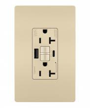 Legrand Radiant 2097TRWRUSBACI - radiant® Tamper-Resistant Weather-Resistant Duplex Self-Test GFCI with USB Type A/C Outlet, Ivory