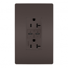 Legrand Radiant TR20USBPD - radiant® 20A Tamper Resistant Ultra Fast PLUS Power Delivery USB Type C/C Outlet, Brown