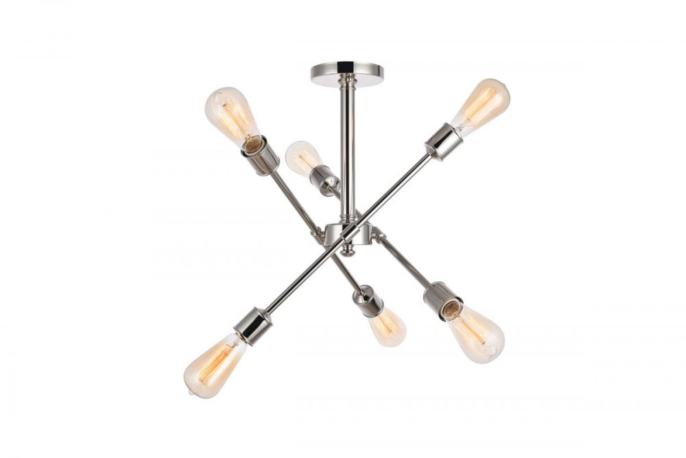 Axel 6 Lights Polished Nickel Flush Mount