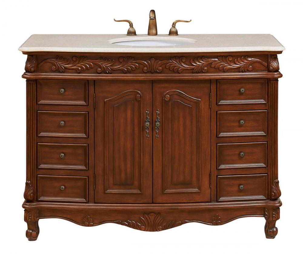 48 Inch Single Bathroom Vanity in Teak Color with Ivory White Engineered Marble