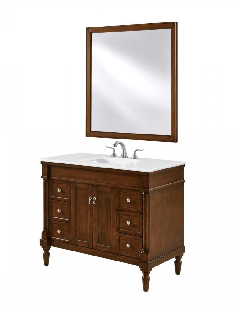 42 Inch Single Bathroom Vanity in Walnut with Ivory White Engineered Marble