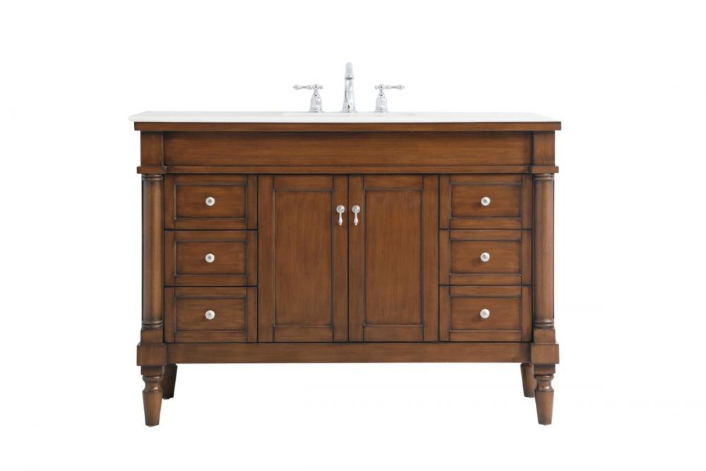 48 Inch Single Bathroom Vanity in Walnut with Ivory White Engineered Marble