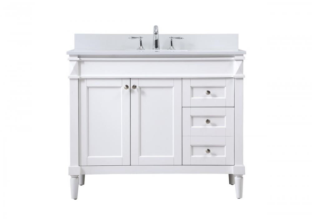 42 Inch Single Bathroom Vanity in White with Backsplash