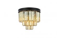 Elegant 1231F20MB-GT/RC - Sydney 9 Light Matte Black Flush Mount Golden Teak (Smoky) Royal Cut Crystal