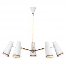 Alora Lighting CH342545MWHL - Brickell 45-in Matte White/Hazelnut Leather 5 Lights Chandeliers