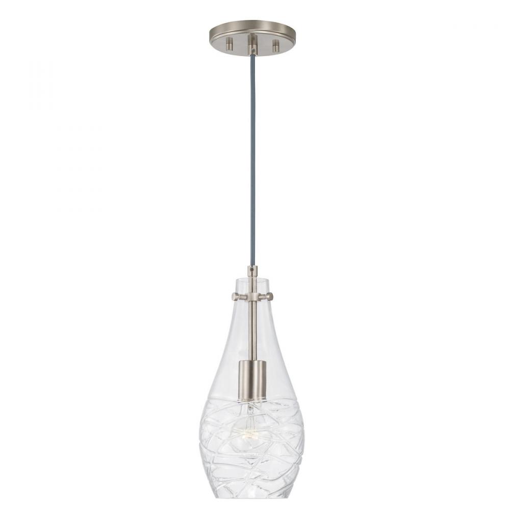 Wavy Glass Pendant in Brushed Nickel with Etched Detailing
